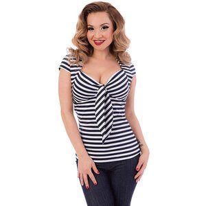 Navy and White Striped Women's Top